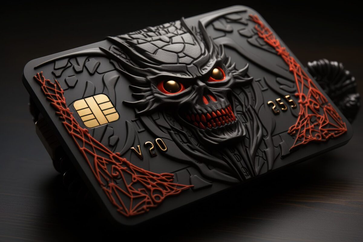 Black and red credit card with a monstrous wood carved dragon face